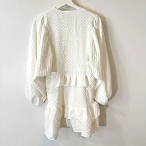 Ruffled Summer Wedding Shower White Mini Dress with Puffy Sleeves Size S